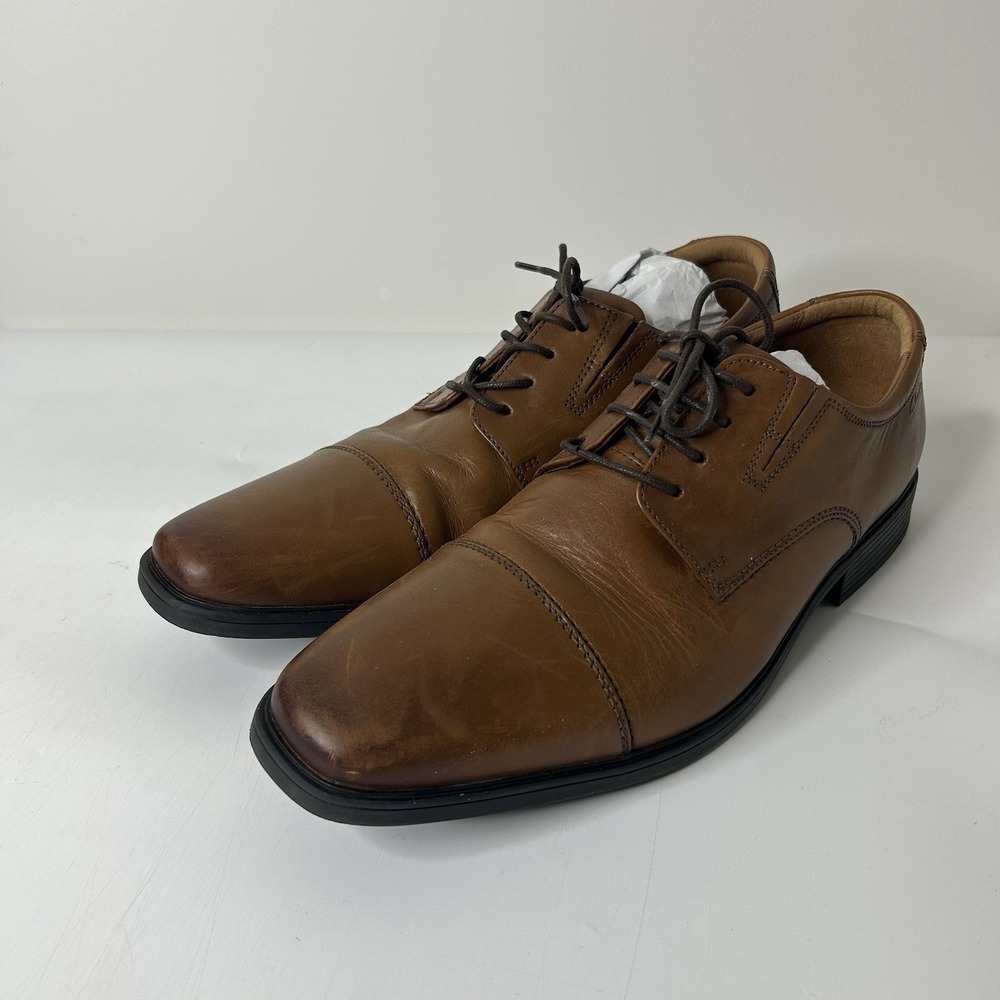 Clarks Collection Dress Shoe Mens 9.5 W Brown Leather Oxford Brown Cap Toe